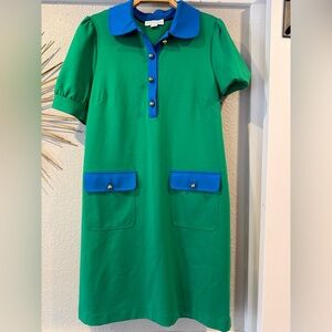 August Morgan Vibrant Green Dress with Blue Accents